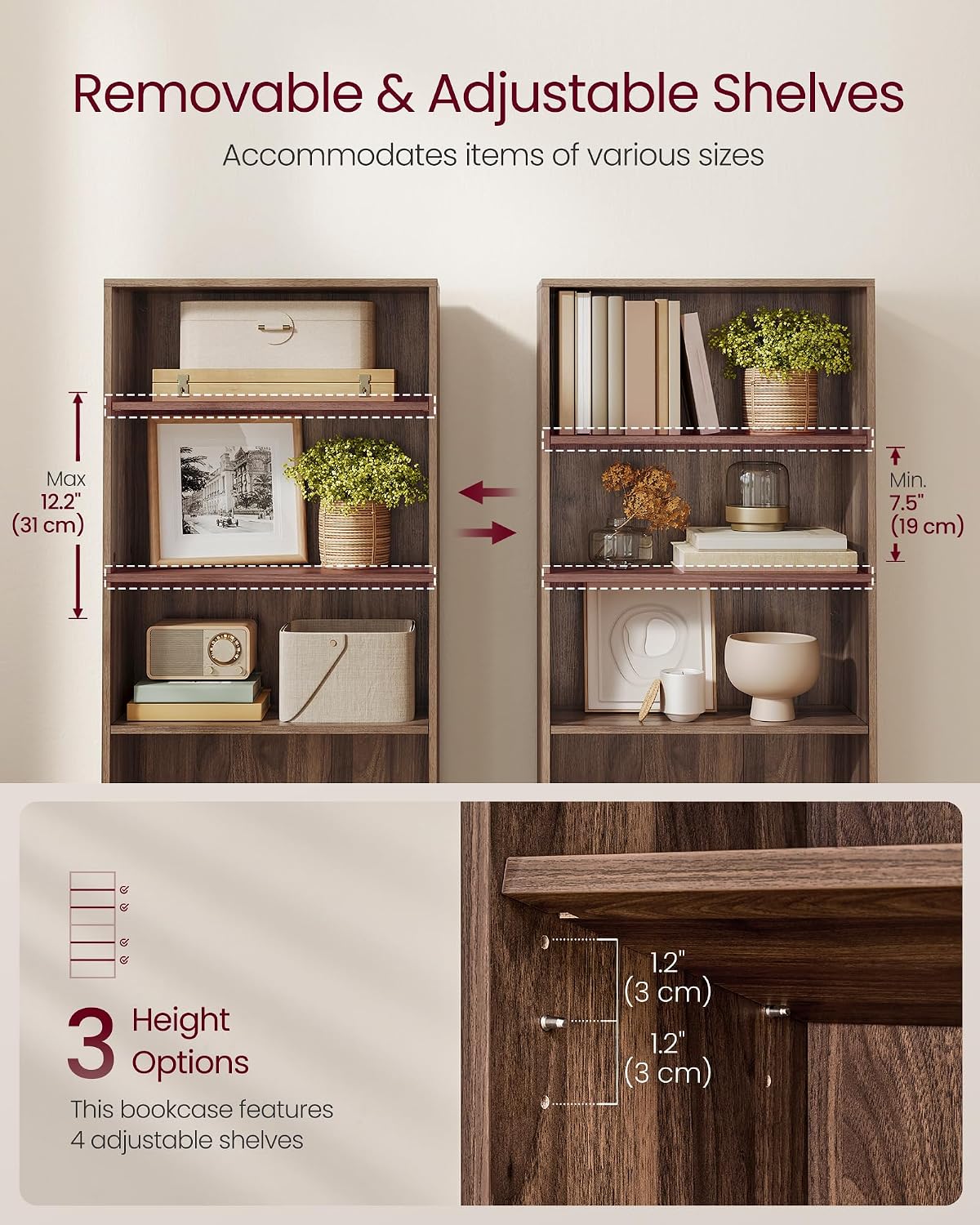 vasagle 6-tier bookshelf, storage organizer, 23.6 x 9.4, close-up detail