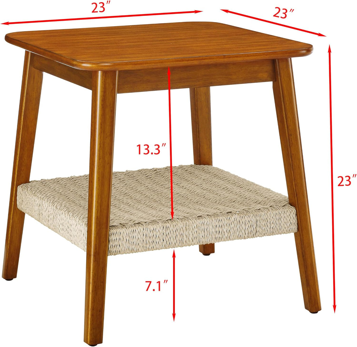 23" Handwoven Storage Corner End Table, Retro End Table with Stable Load-Bearing Design, Decorative Accent Table for Living Room Office, Walnut