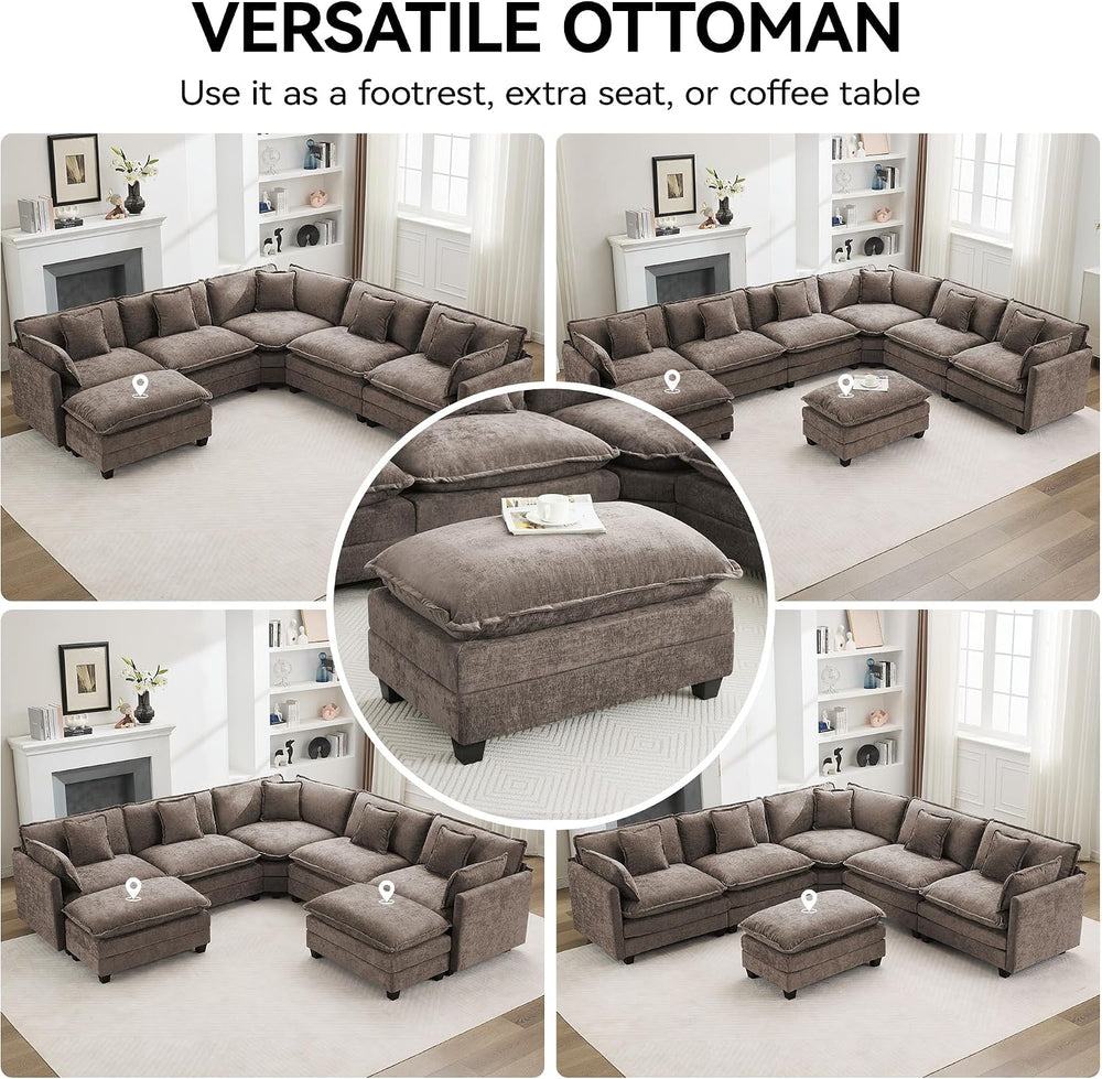 35‘’ Modern Chenille Cloud Sofa Ottoman,Rectangle Ottoman for Modular Section...