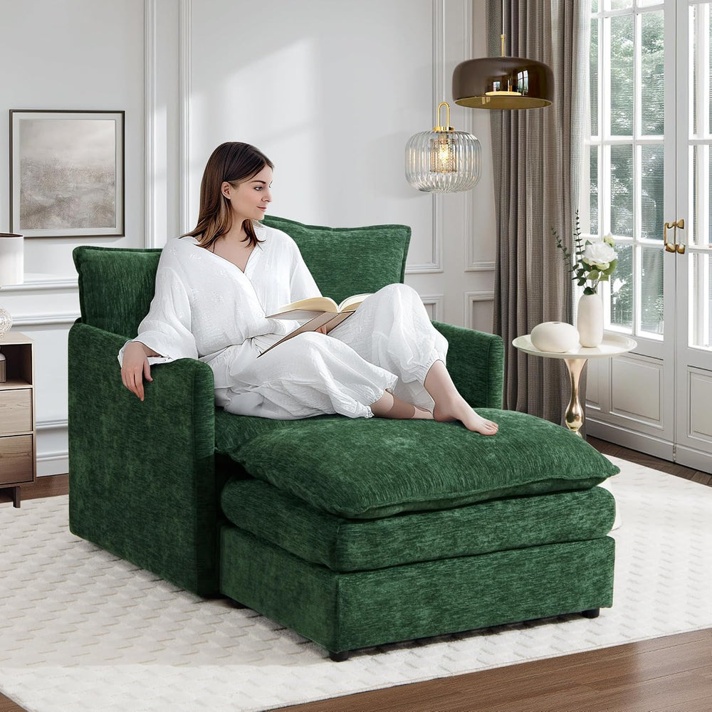 SLEERWAY Oversized Chair with Ottoman Set, Modern Comfy Living Room Chenille ...