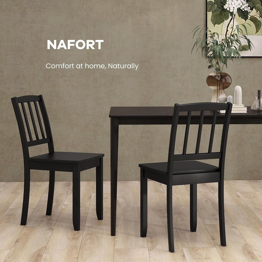 NAFORT Wood Dining Chairs Set of 2 Black, Armless Kitchen Chairs with Solid R...