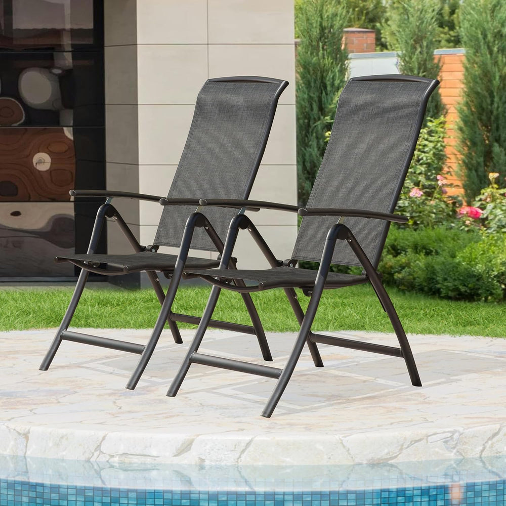 Domi Folding Patio Chairs Set of 2, Aluminium Frame Reclining Sling Lawn Chai...
