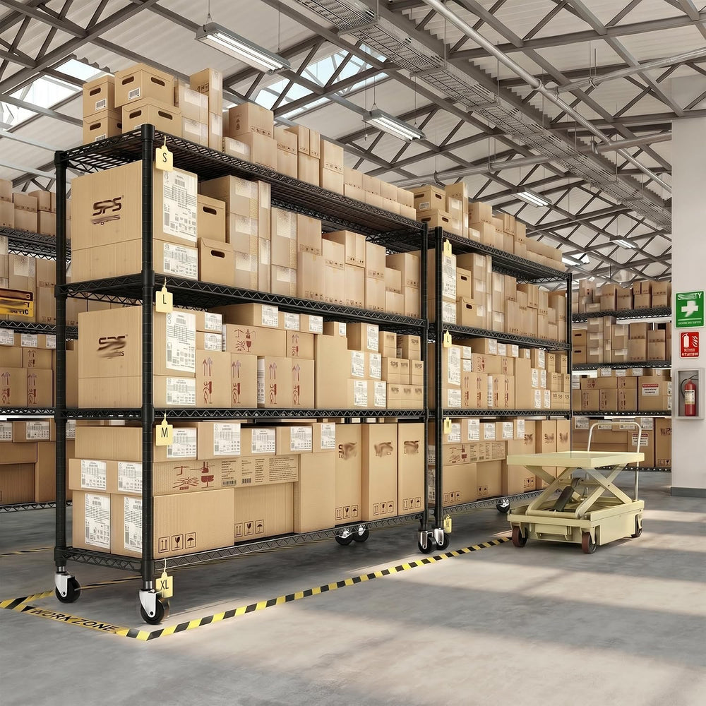 REIBII 4-Tier Heavy Duty Shelving with Wheels, 2480LBS Storage Shelf Rack