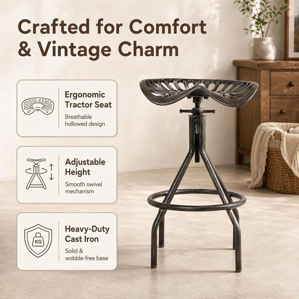 Industrial Metal Tractor Seat Farmhouse Bar stools Cast Iron Adjustable Count...