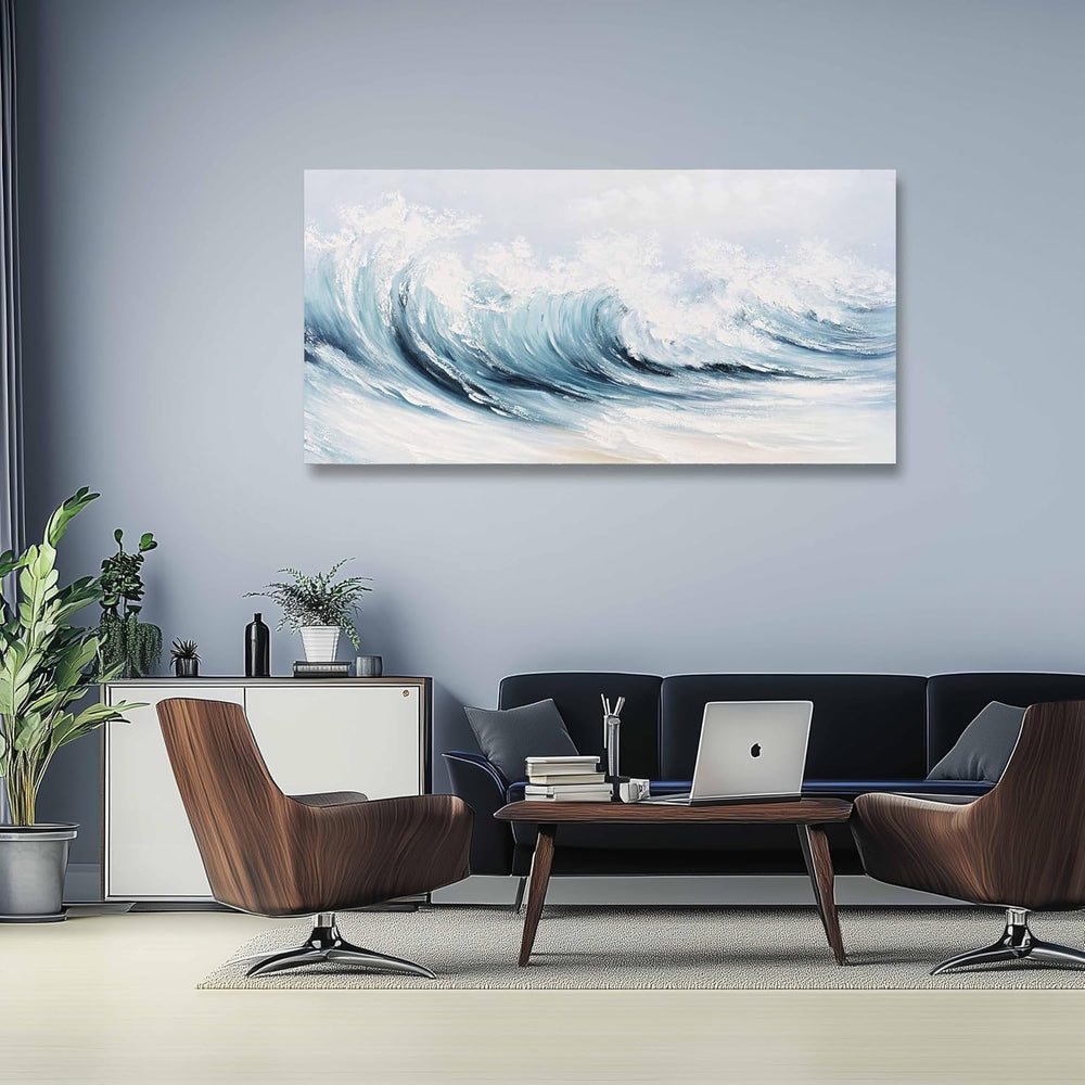 Belmrxne Coastal Wall Decor White Wall Art Ocean Artwork Textured Canvas Pain...