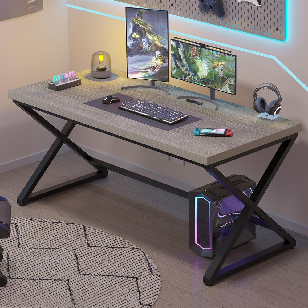 IBF 55" Gray Computer Desk, Writing Study Desk for Home Office, Light Grey