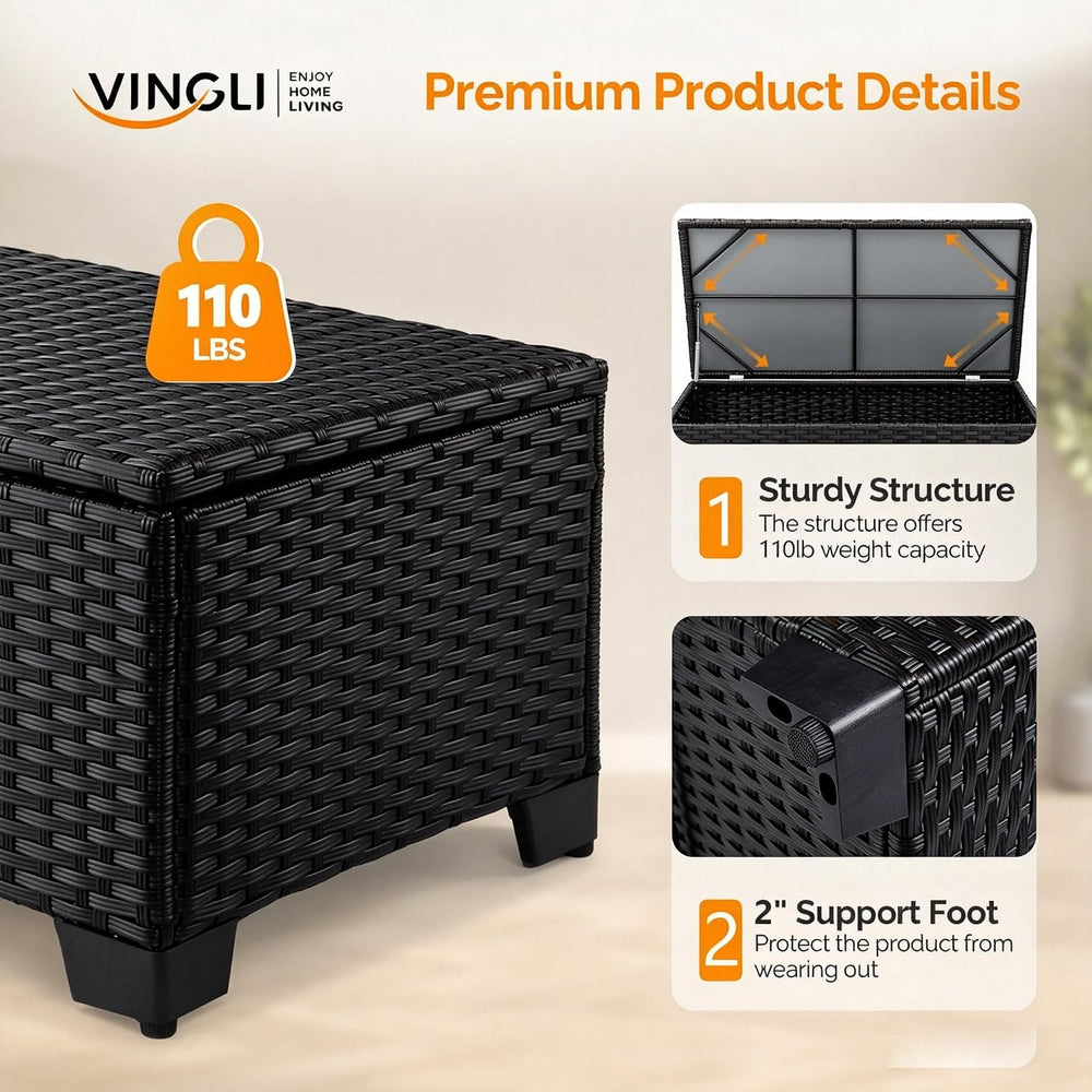 VINGLI Outdoor Coffee Table with Storage, All-Weather Wicker Patio Table for ...