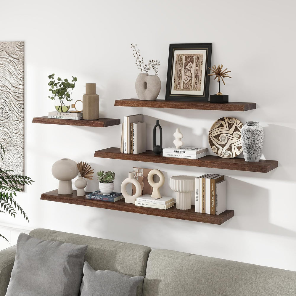 RICHFOCUS Live Edge Elm Floating Shelves - 24" W x 9.3" D Rustic So...