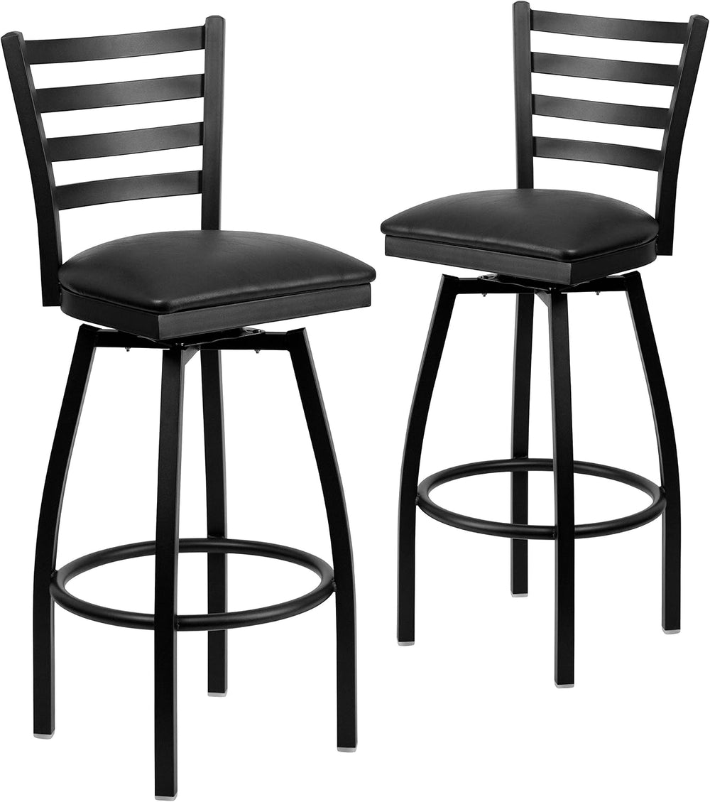 Flash Furniture 2 Pack HERCULES Series Black Ladder Back Swivel Metal Barstoo...