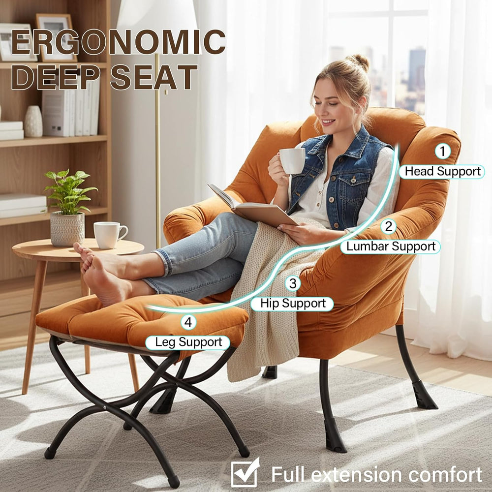 Welnow Lazy Chair with Ottoman, Reading Chair with Footrest, Reddish Brown