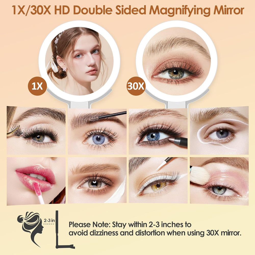 MIYADIVA Travel Makeup Mirror with Lights, Height Adjustable 30X/1X Double-Si...