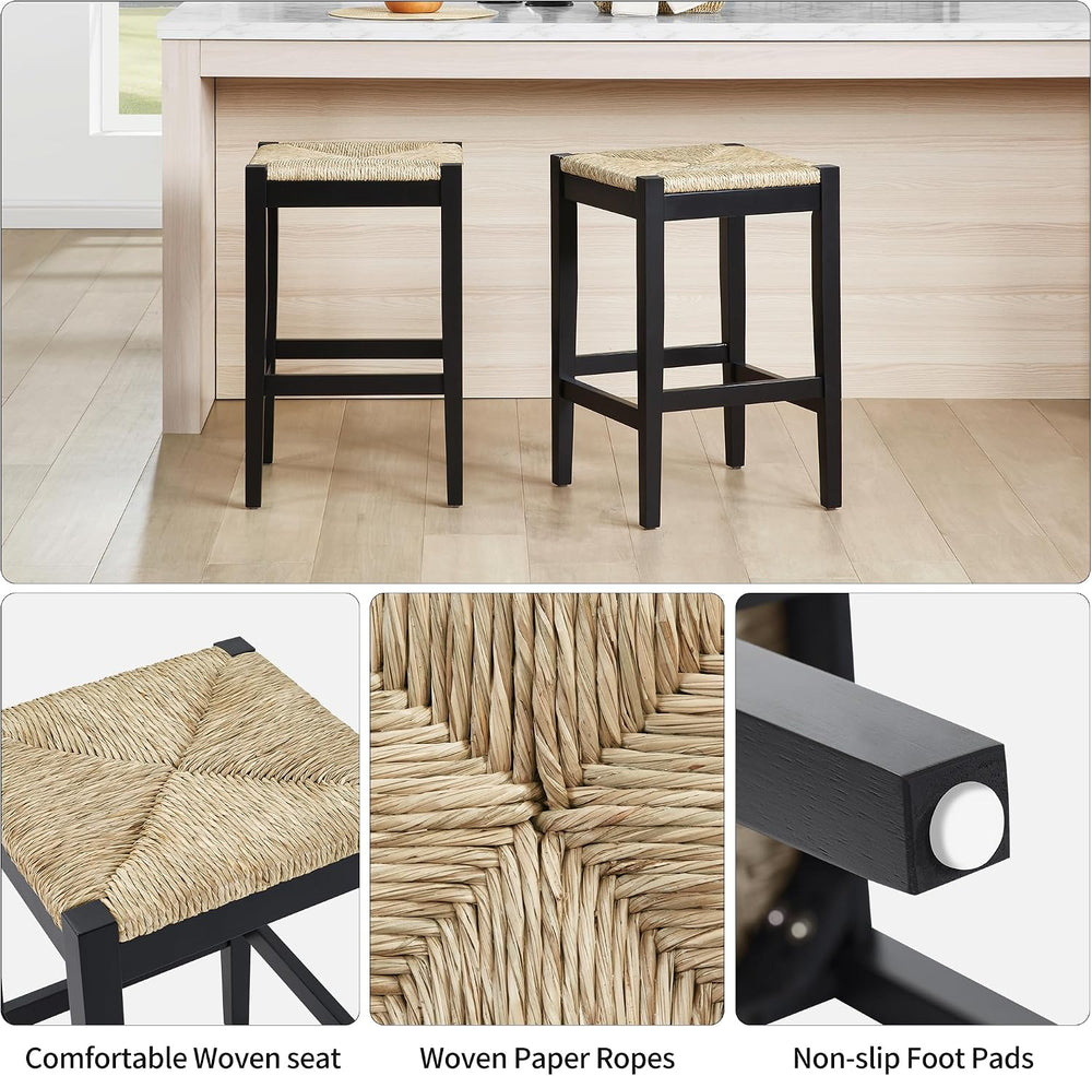 DUHOME 26-Inch Backless Seagrass Counter Stools Set of 4