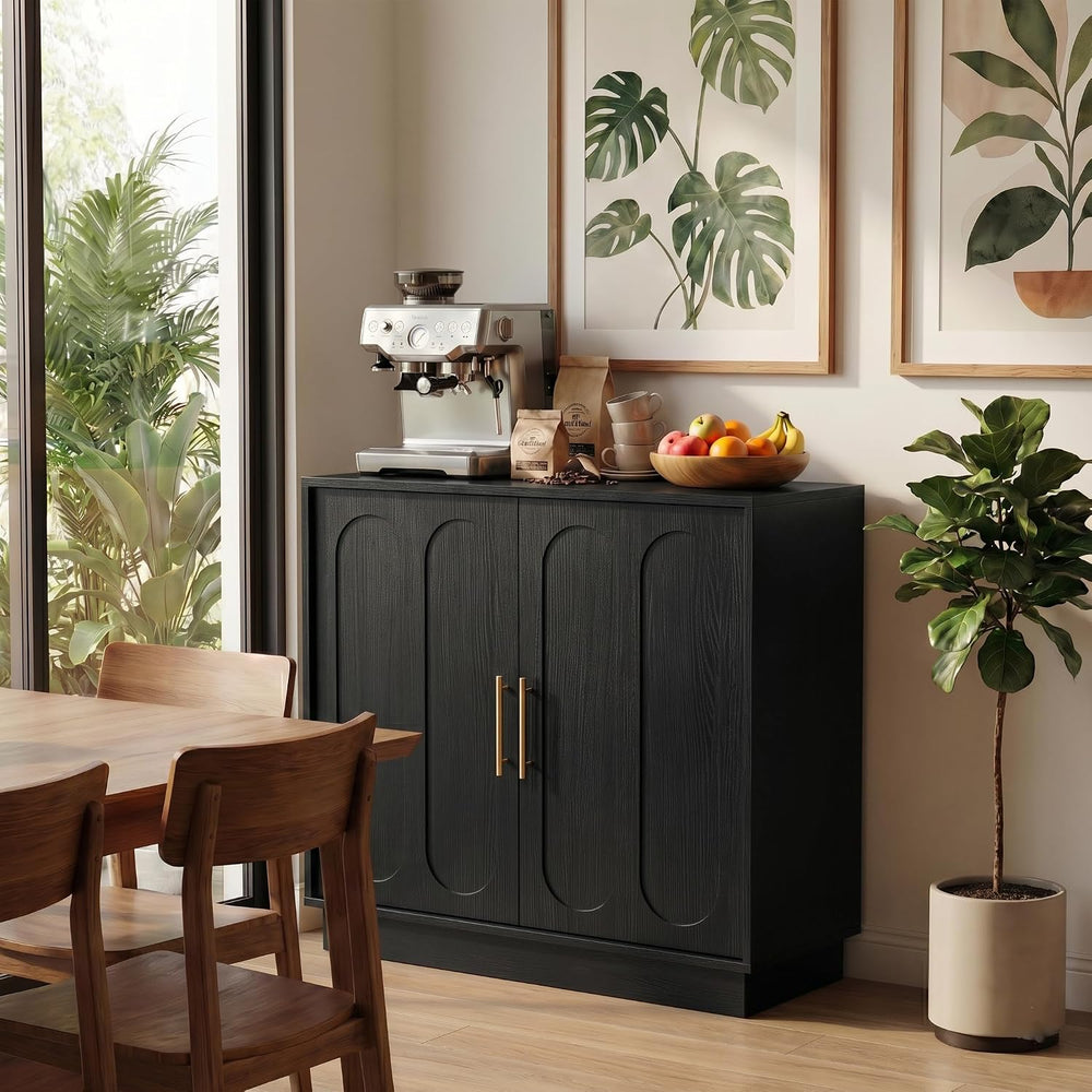 holzart 31.5" Modern Farmhouse Storage Cabinet, Black 2 Door Sideboard B...