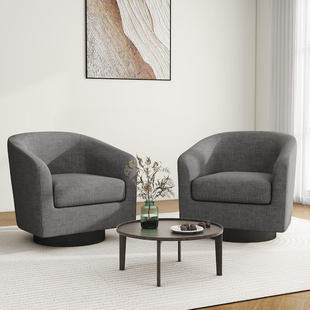 Swivel Barrel Accent Chair, Comfy Reading Armchair, Grey, Set of 2