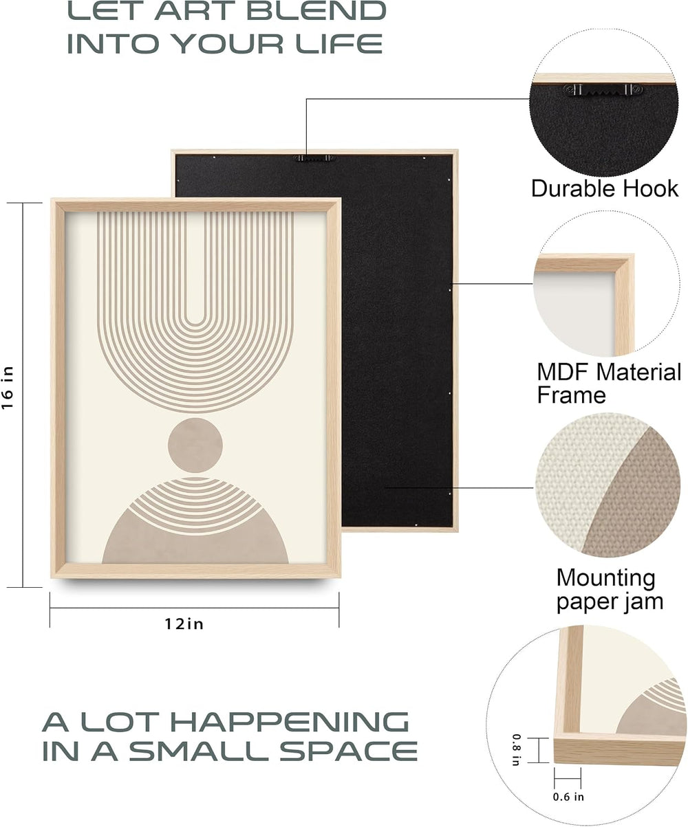 HesenDot Neutral Abstract Framed Wall Art, Modern Geometric Canvas Prints