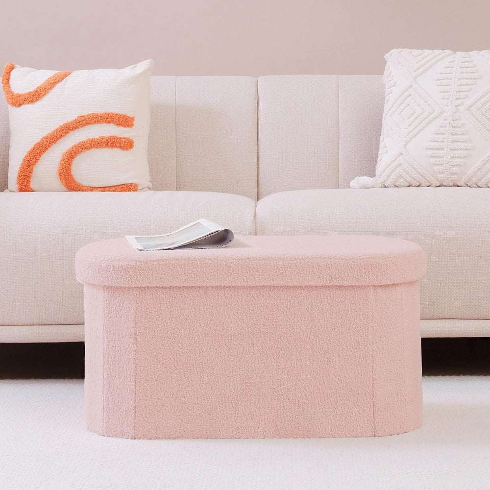 B FSOBEIIALEO 30" Folding Ottoman with Storage for Living Room, Pink