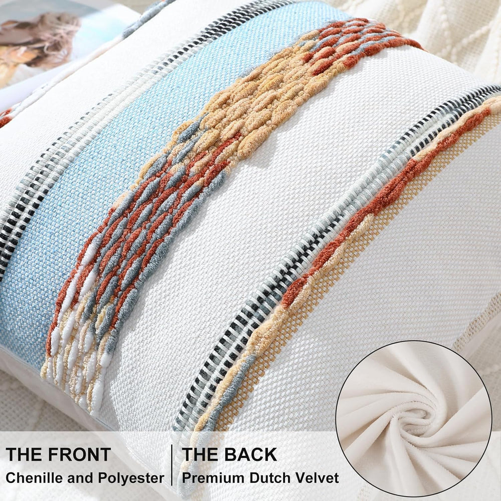 decorUhome Cream White and Light Blue Throw Pillow Covers 18x18 Set of 2