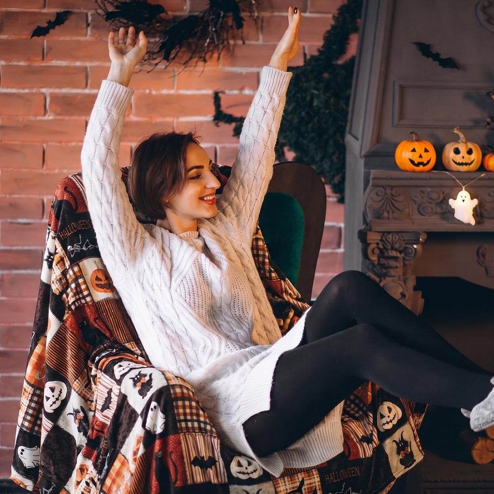Halloween Throw Blanket 60"x50" Ghost Skull Black Cat Blanket Soft ...