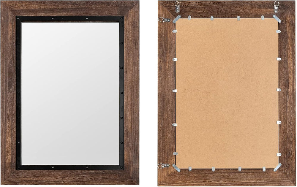 YOSHOOT Rustic Wooden Framed Wall Mirror, 40"x30", Natural Wood and...