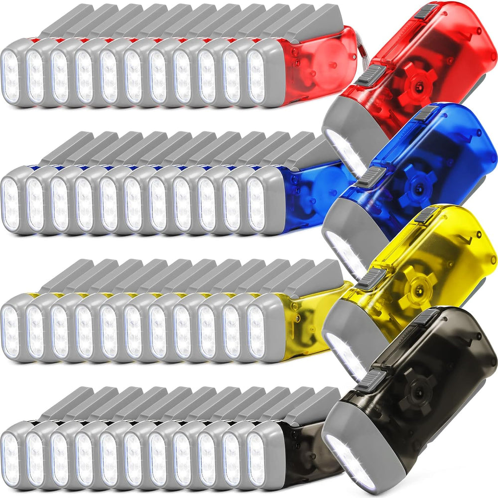 Leelosp 48 Hand Crank Flashlights,Red Blue Yellow Gray