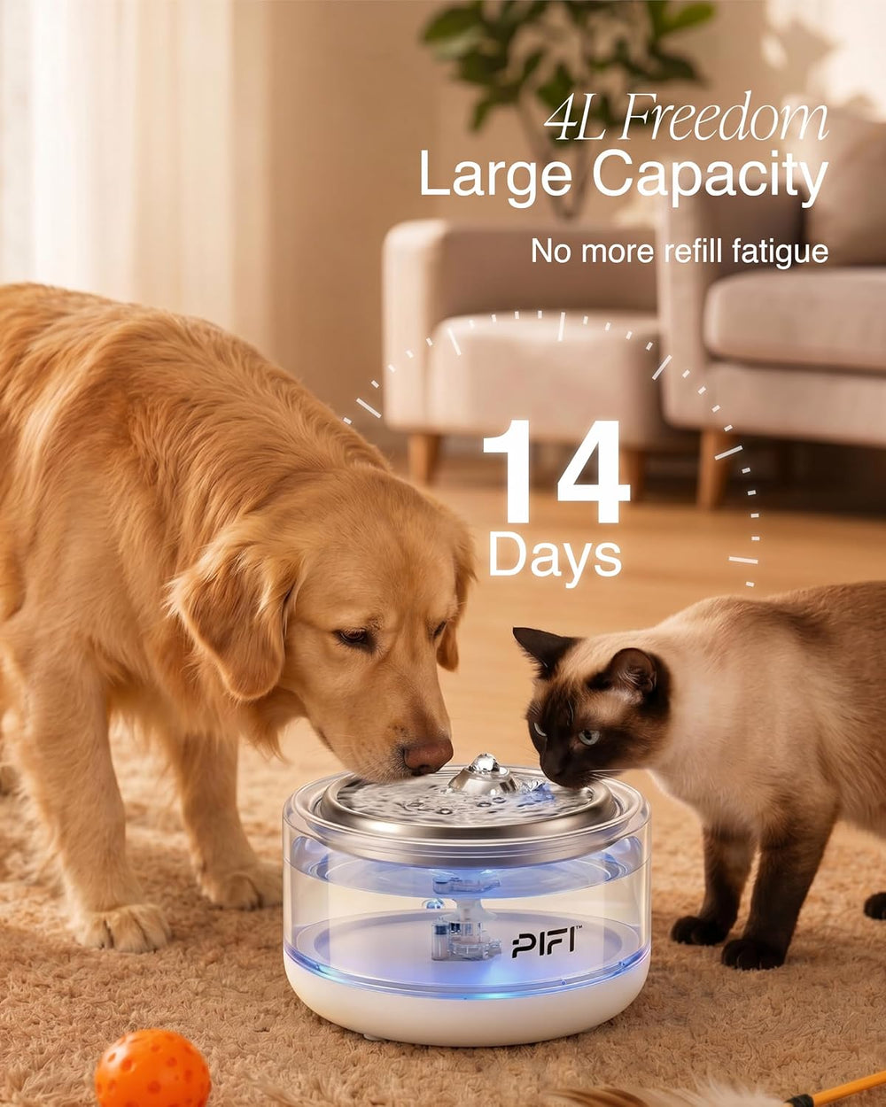 PiFi 4L Cat Water Fountain with Glass Body & Fixed BPA-Free Plastic Base