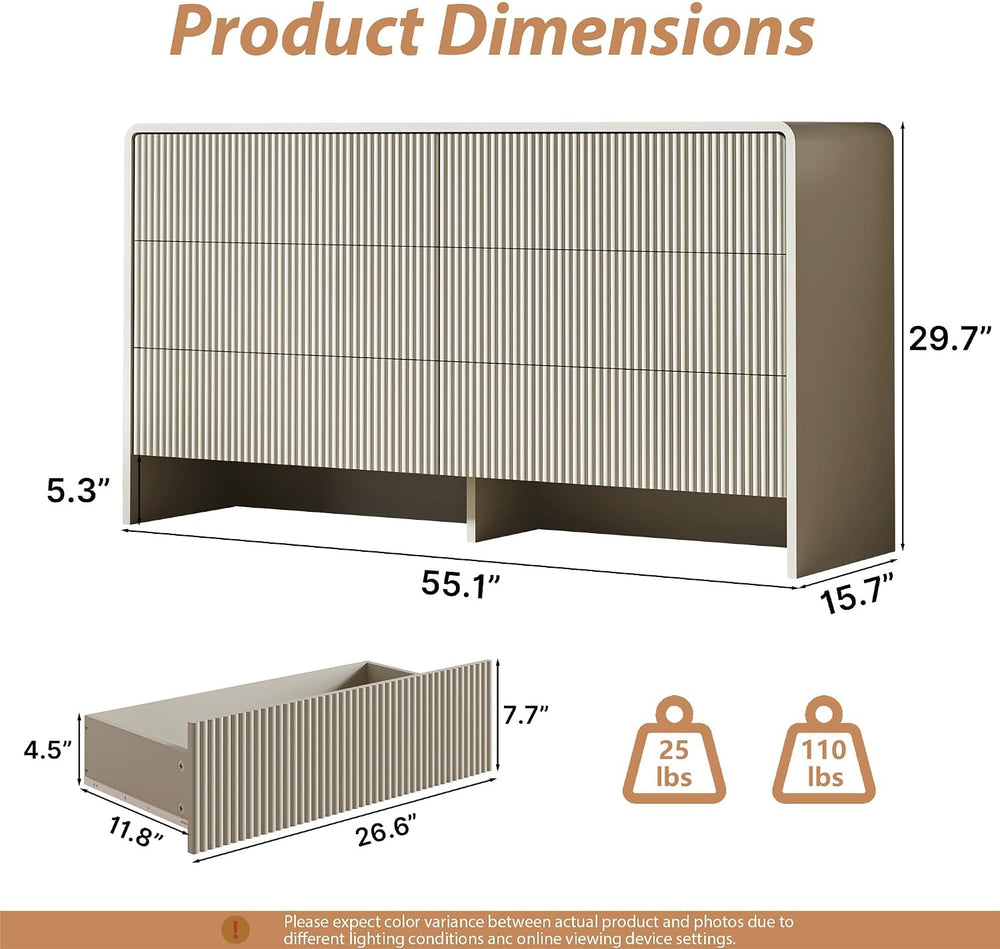 MAISONARIA 3-Piece Curved Dresser Bedroom Set, Beige