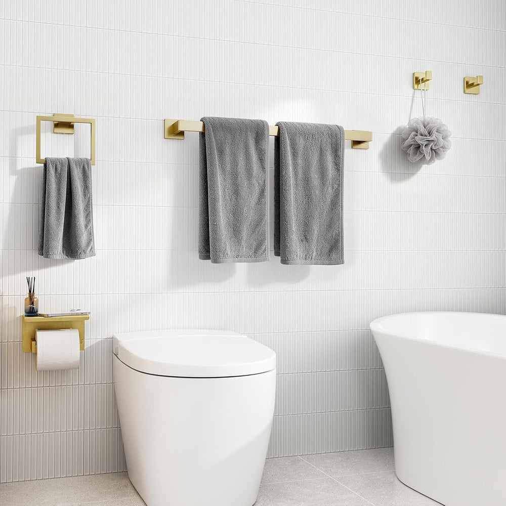 5-Pieces Brushed Gold Bathroom Accessories, 24 Inch Gold Towel Bar Set