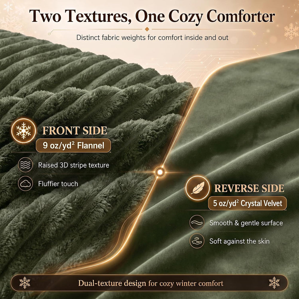 CozyLux Fleece King Size Comforter Set, 3 Piece Warm Olive Green Bedding