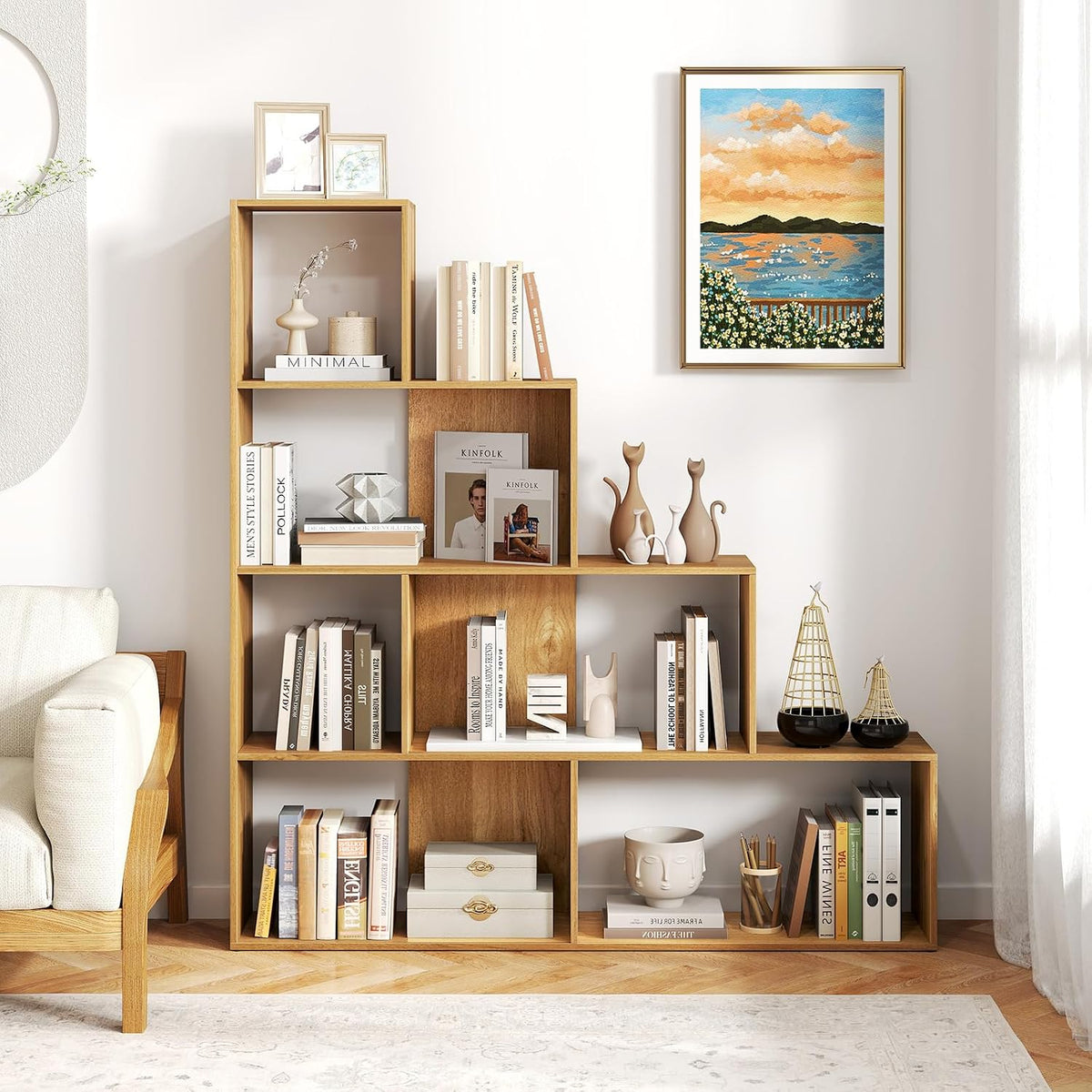 Tangkula 4-Tier Stepped Bookshelf, 64" H 6 Cubes Ladder Bookcase