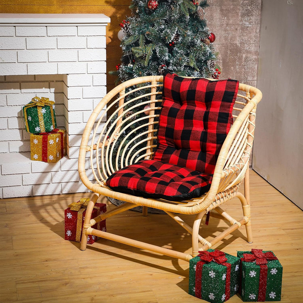 2 Pcs Christmas Rocking Chair Cushion Scottish Tartan Plaid, Black Red