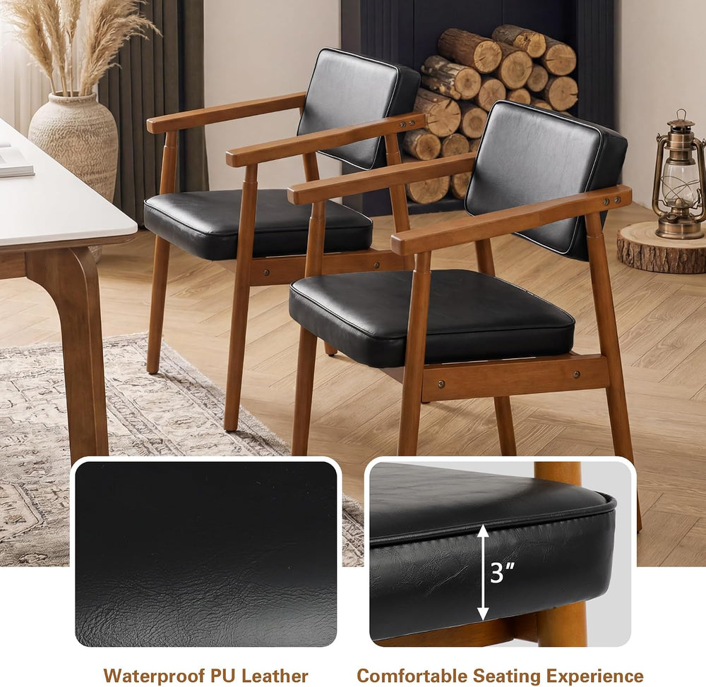 LSSPAID Mid Century Dining Chairs Set of 1,Black Upholstered Pu Leather Armch...