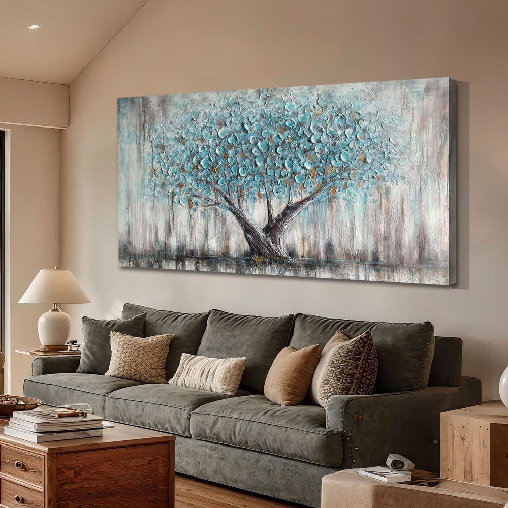 Arjun Tree Wall Art Canvas Blue Tree of Life Painting Framed Large 58"x2...