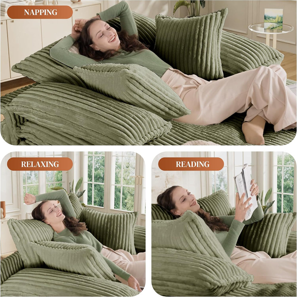 Rophefx 54" Oversized Chaise Lounge, Adjustable Corduroy Sofa Bed,Green