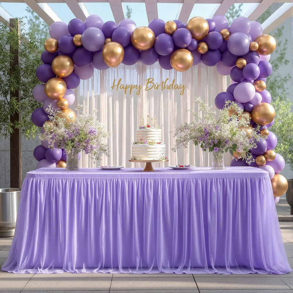 2 Pack Lavender Tablecloth for 6 Foot Rectangle Tables Tulle Table Skirt