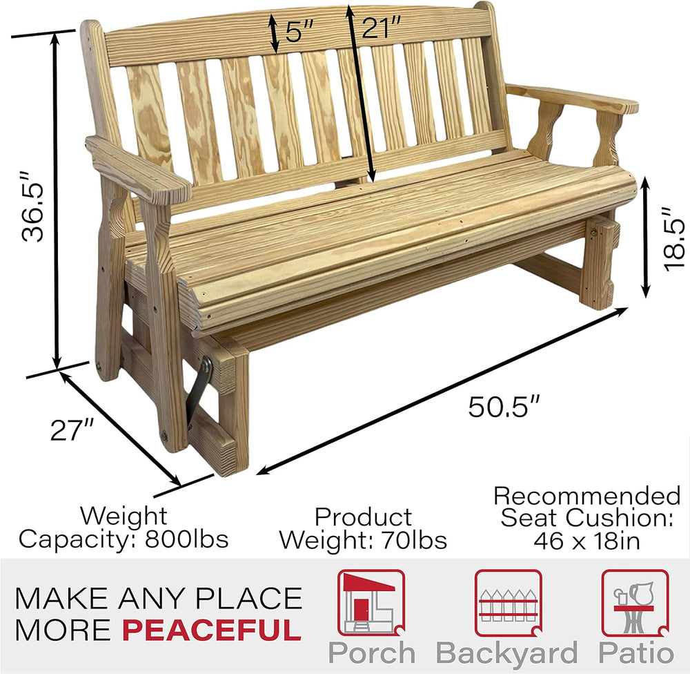Amish Casual Heavy Duty 800 Lb Mission Pressure Treated Porch Glider (4 Foot,...