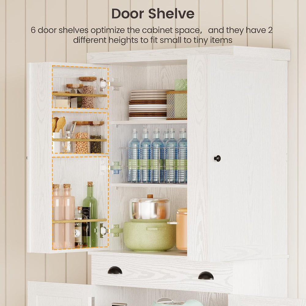 IRONCK 72" Kitchen Pantry Cabinet with Drawer and Sliding Racks, White