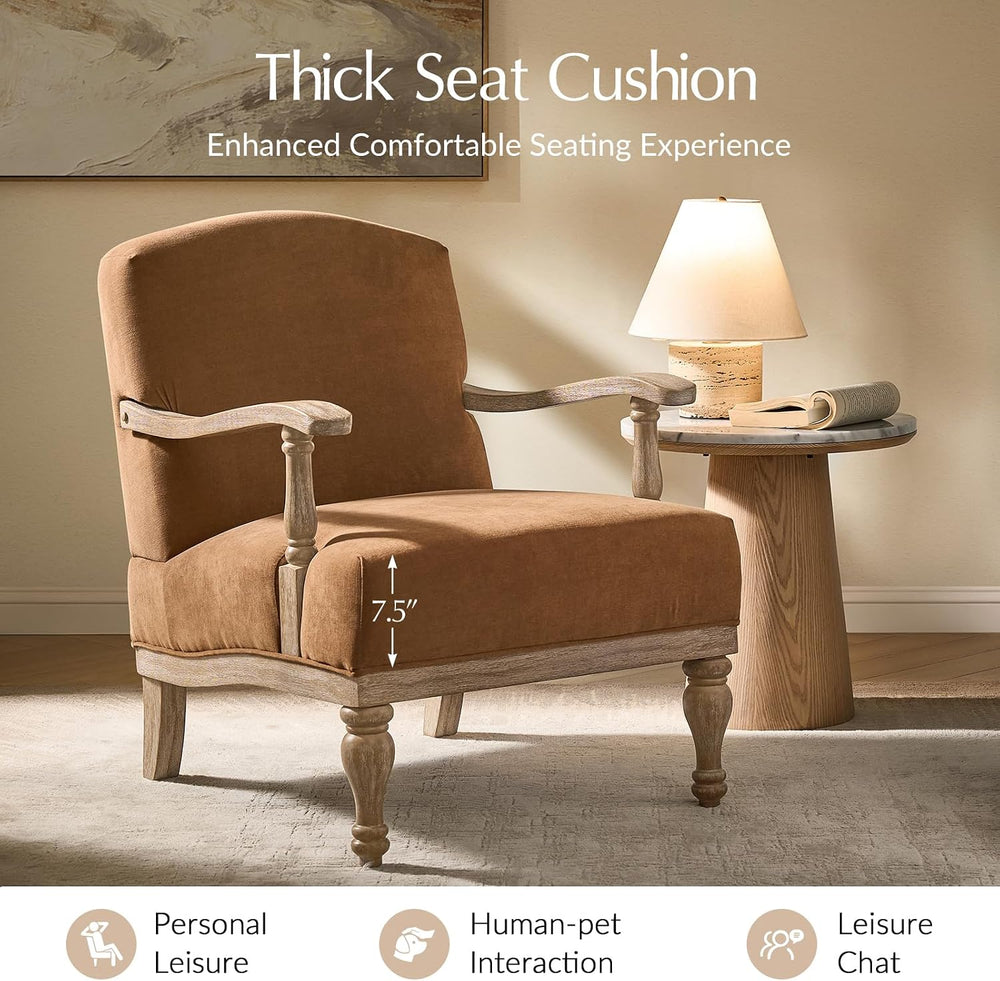 HULALA HOME Farmhouse Accent Chair Set of 2 Solid Wood Frame, Caramel