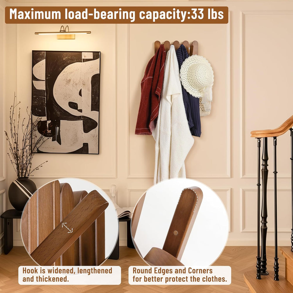 Wall Coat Rack for Entryway: Folding Wood 4 Hooks for Small Space