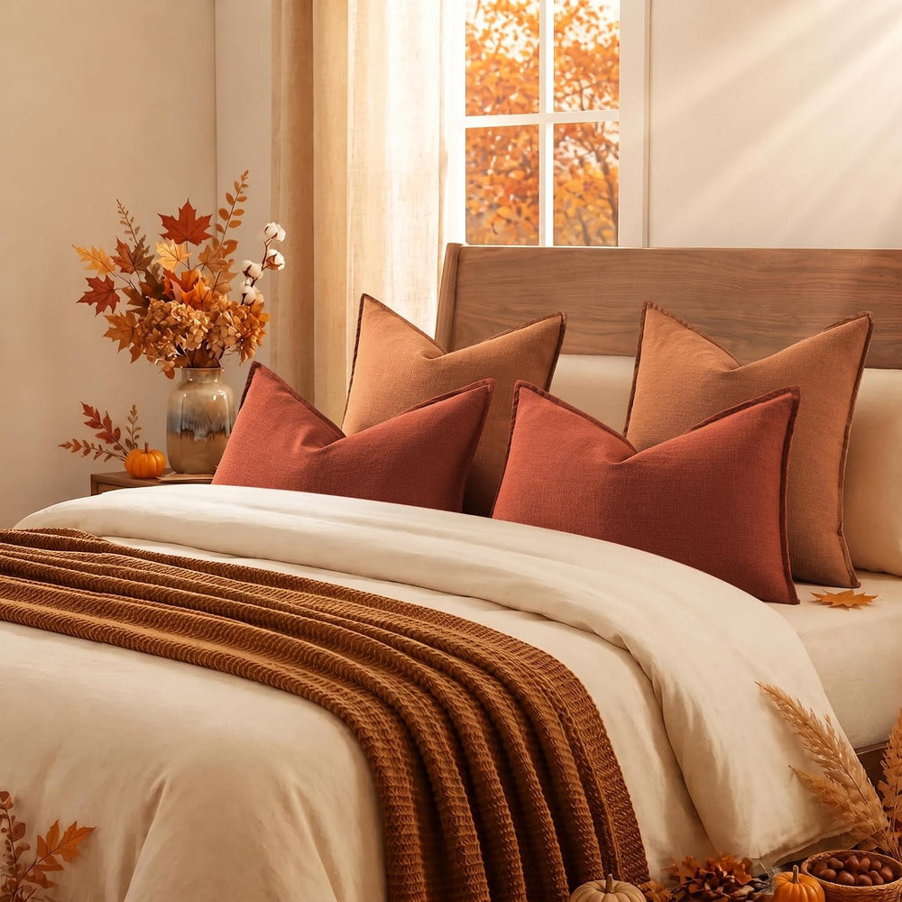 decorUhome Fall Light Rust Linen Throw Pillow Covers 20x20 Set of 2