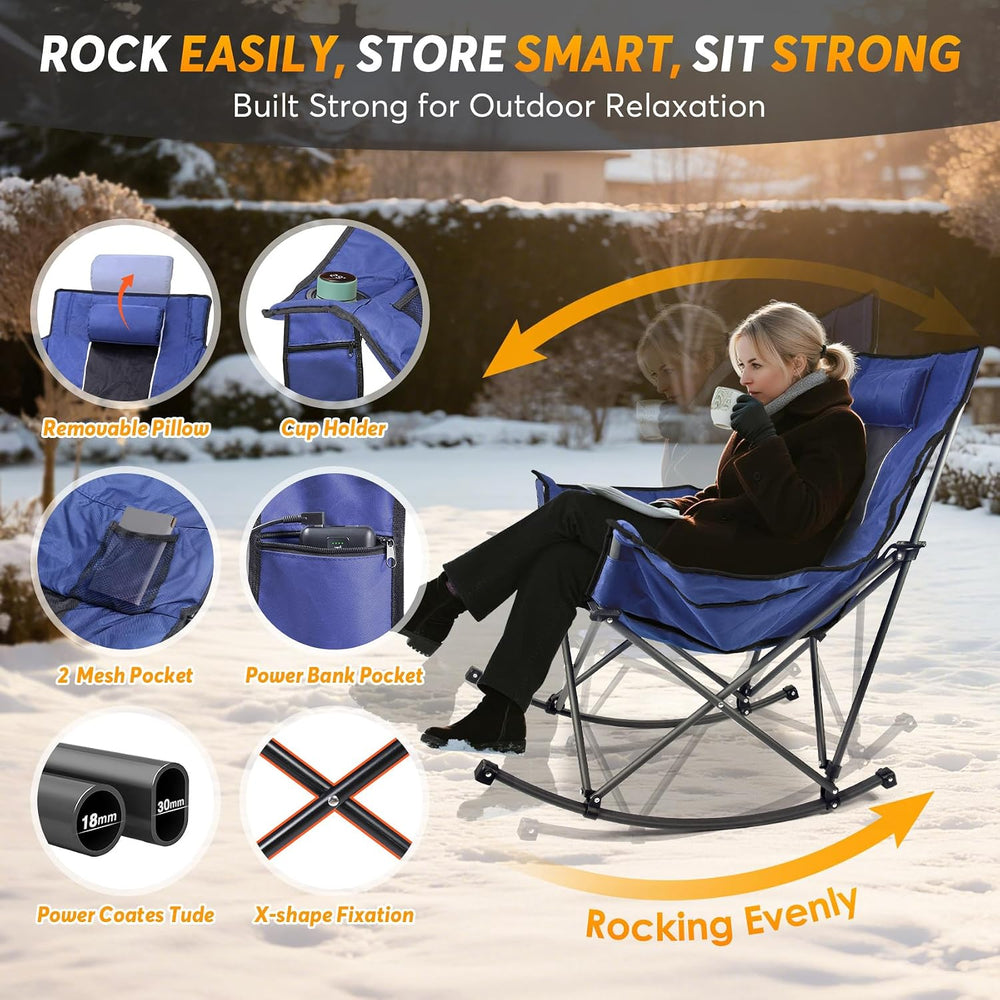 Suteck Heated Rocking Camping Chair, Rocker Camp Chairs with Power Bank