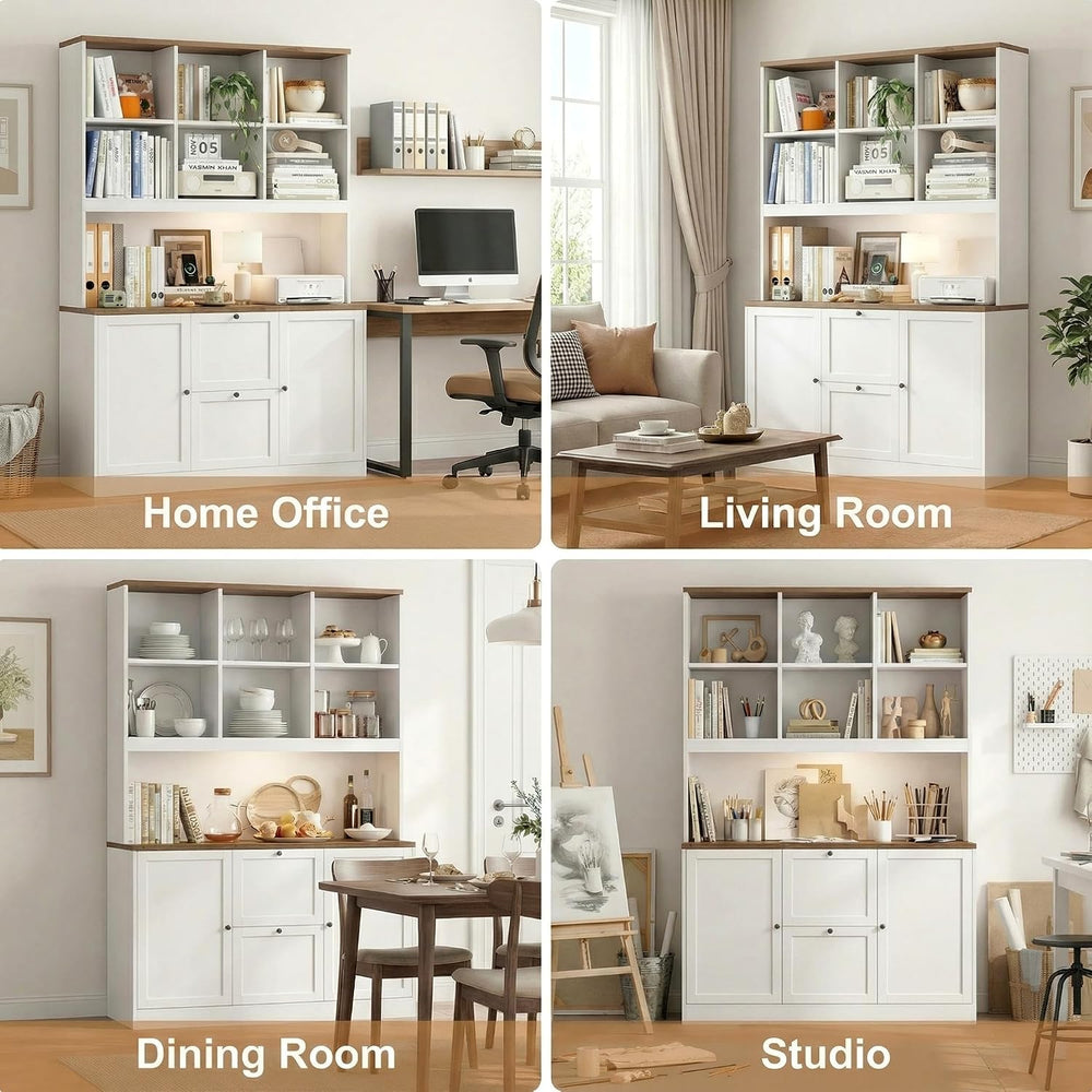 72'' Tall File Bookcase with Power Outlet & Printer Stand, 2 Fili...