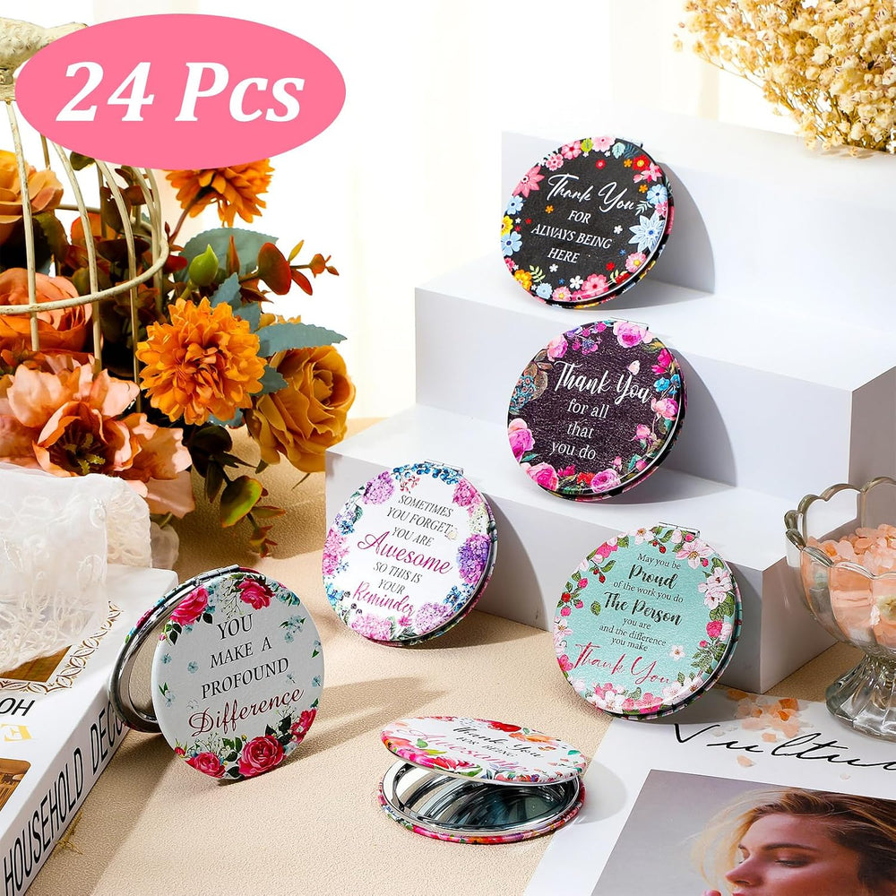 Pinkunn 24 Pcs Thank You Teacher Gifts Inspirational Compact Mirror Appreciat...