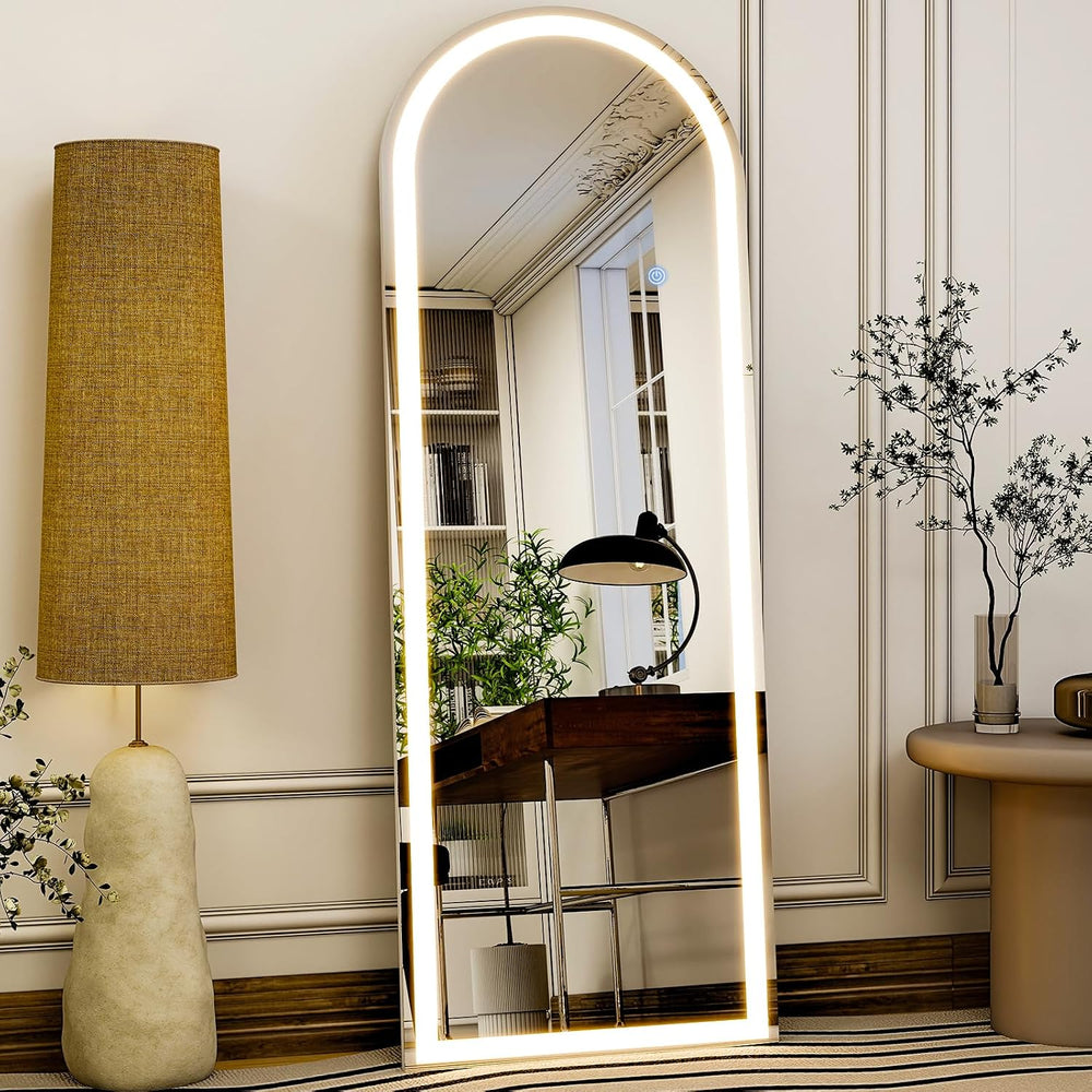 GLSLAND 20"x56" Arched Full Length Mirror LED Lighted Floor Standin...