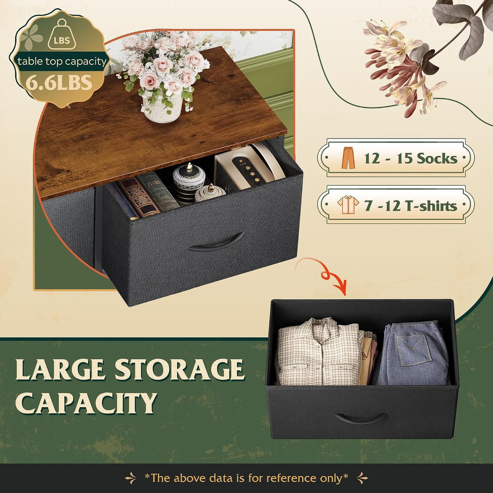 WLIVE 8 Drawer Fabric Dresser for Bedroom, Storage Tower, Black & Rustic