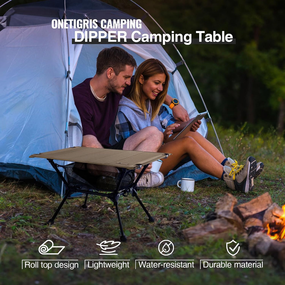 ONETIGRIS Dipper Camping Table, Lightweight Portable Table with Storage Net