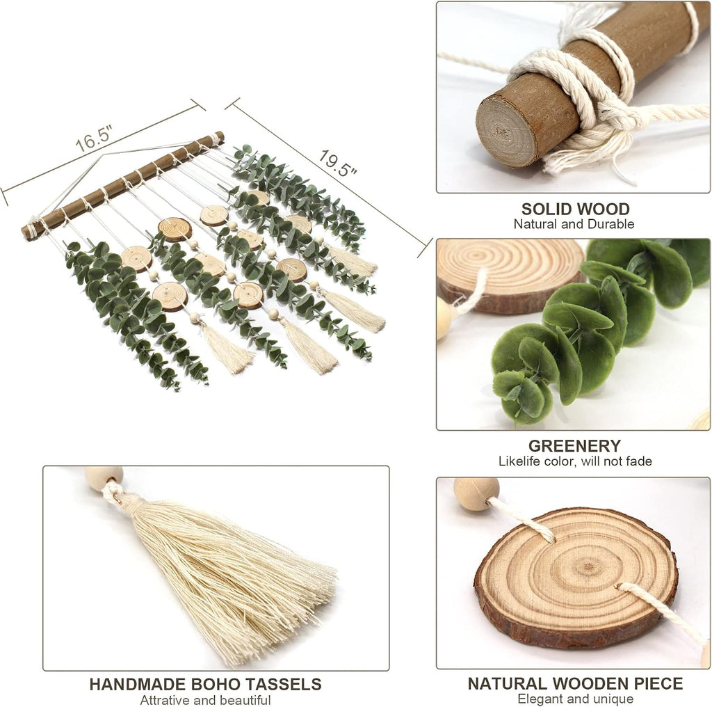 Artificial Eucalyptus Wall Decor Fake Greenery Leaves Stems Wall Hanging Plants on 16.5 inch Wooden Stick Boho Rustic Farmhouse Decor for Bedroom Kitchen Dining Room Bathroom
