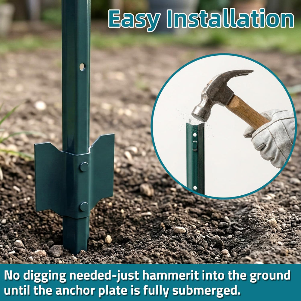 TECSPACE Metal Fence Post, 4 ft Heavy Duty U-Post with Anchor Plate and Adjus...