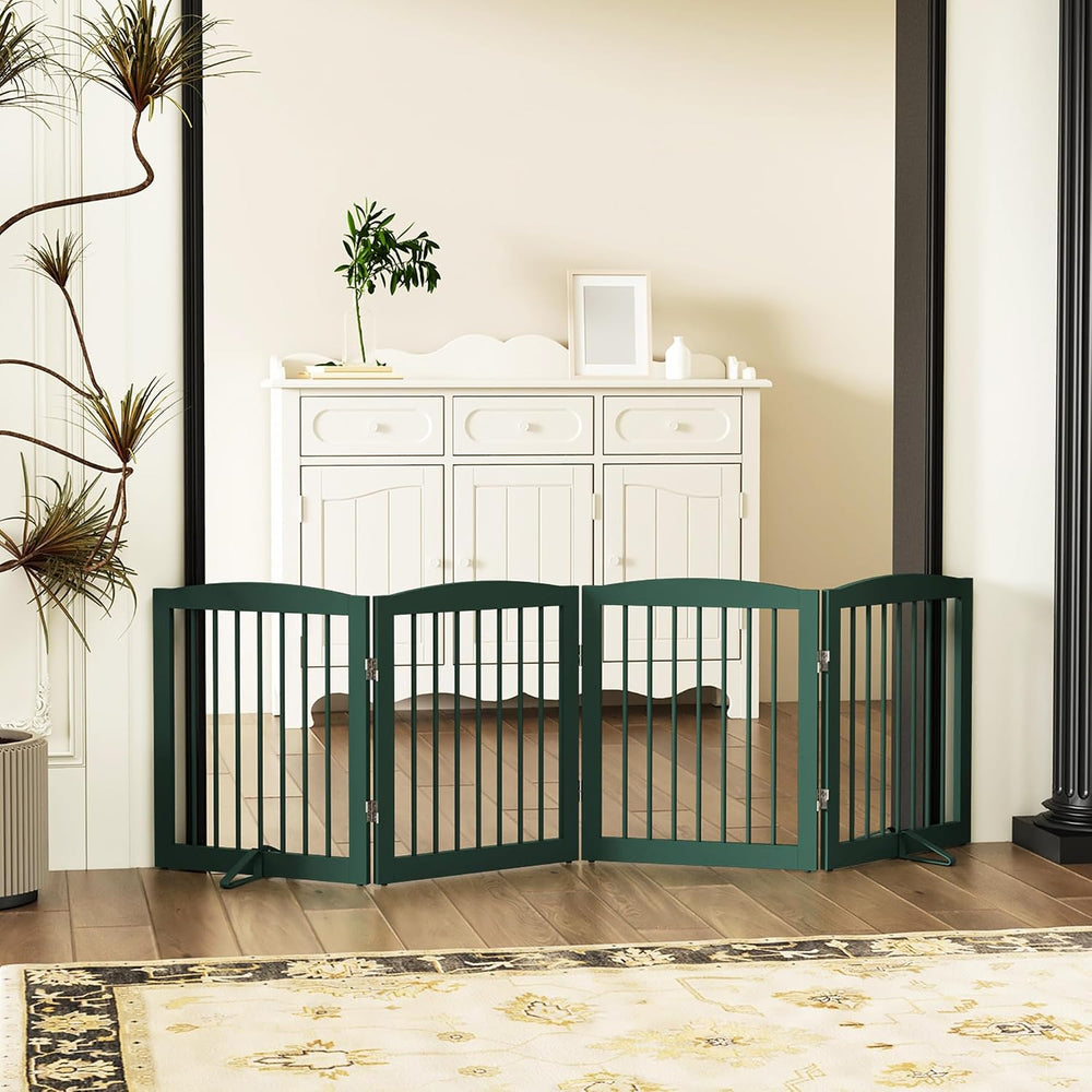 PUPETPO Freestanding Pet Gate for Dogs, Foldable Wooden Dog Gate for House, I...