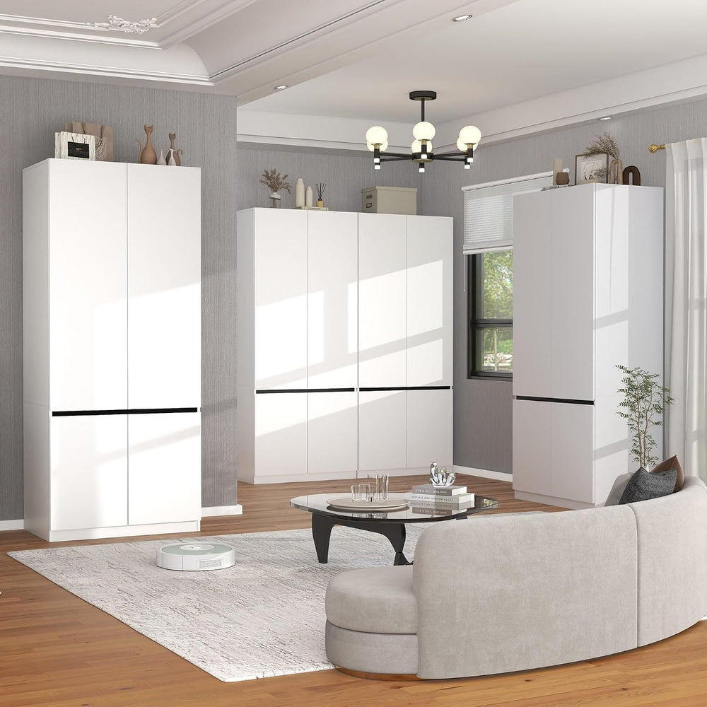 White Armoire Wardrobe Closet with 8 Doors: 75" H x 126" W