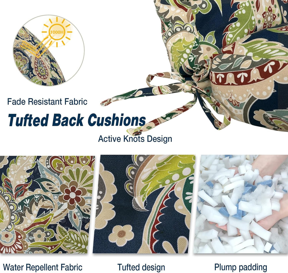 Outdoor Back Chair Cushions, Tufted Back Patio Furniture Cushions Set of 2, W...